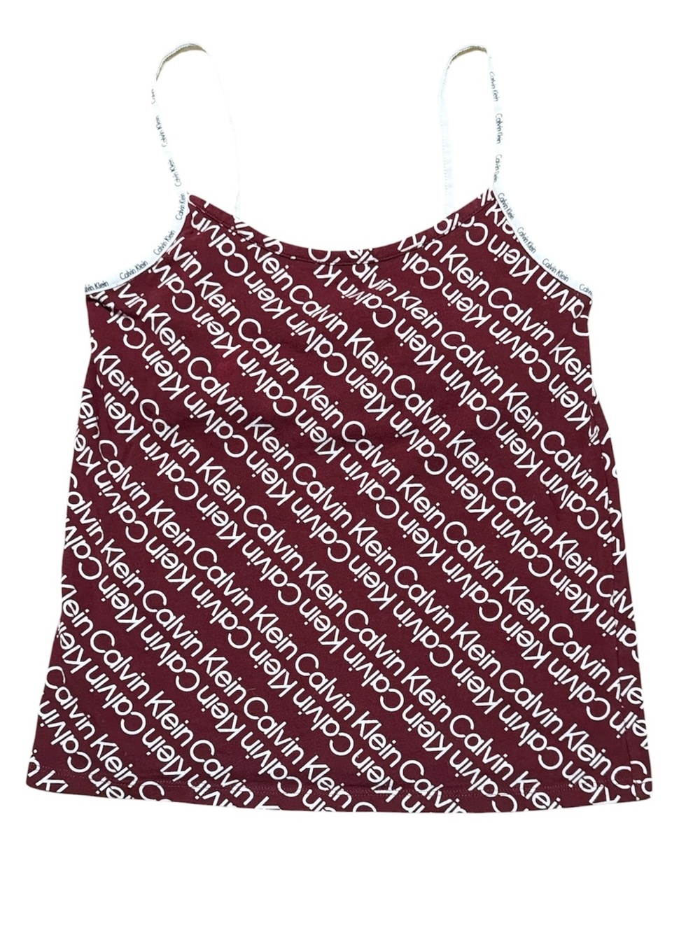 Calvin Klein Logo Print Sleepwear Cami Tank Top Size Small Burgundy White